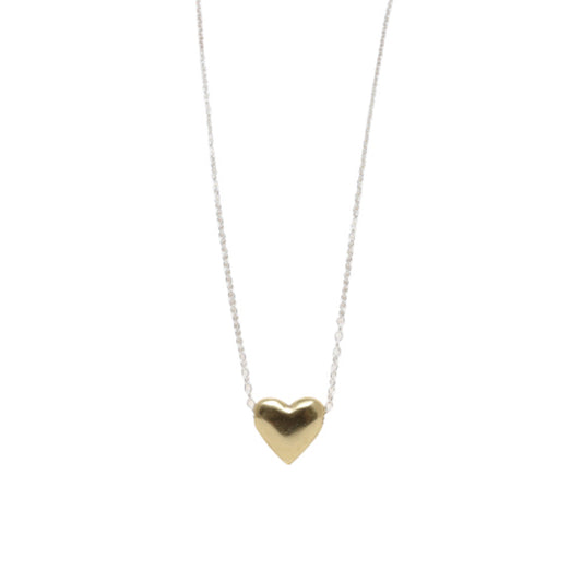 Poetic Heart Gold Puffy Heart Silver Necklace