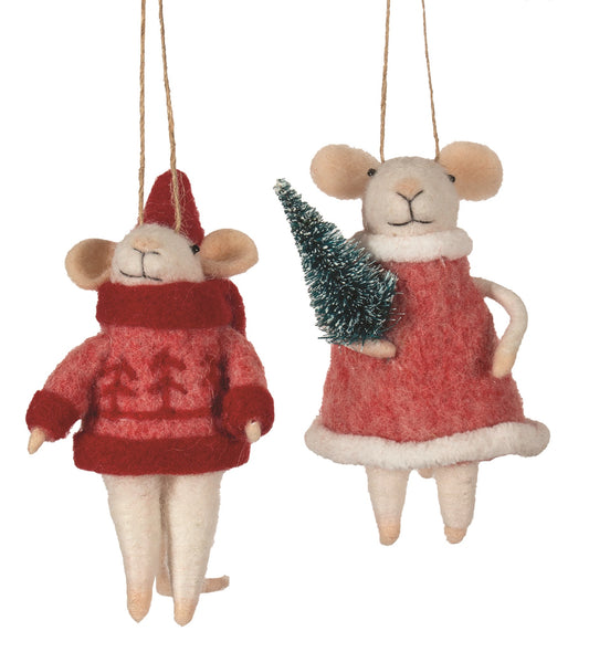 F28 - Felted Wool Mice in Holiday Outfits Christmas Ornament (Assorted)