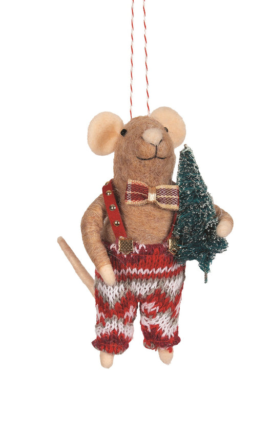 F2 - Felt Mouse with Red Knit Outfit Christmas Ornament