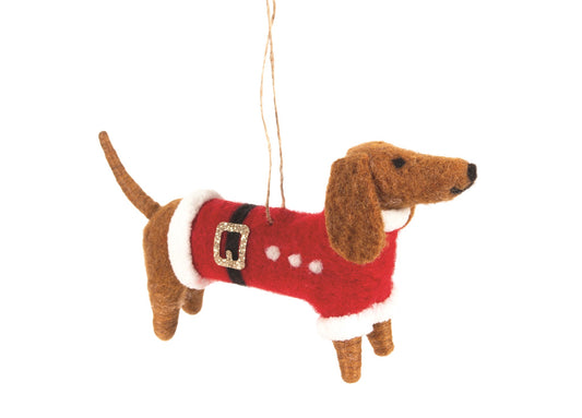 F14 - Felt Dachshund in Santa Jacket Christmas Ornament