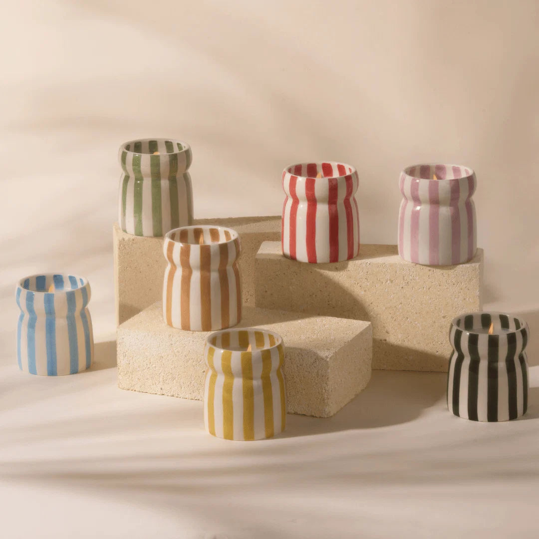 Cabana Rust Striped Ceramic Candle Sienna Sunset