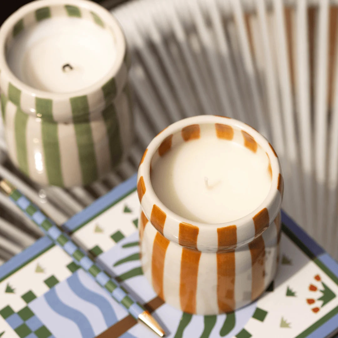 Cabana Rust Striped Ceramic Candle Sienna Sunset