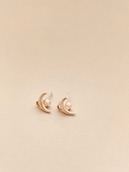 Rounded Crescent Moon Stud Earrings