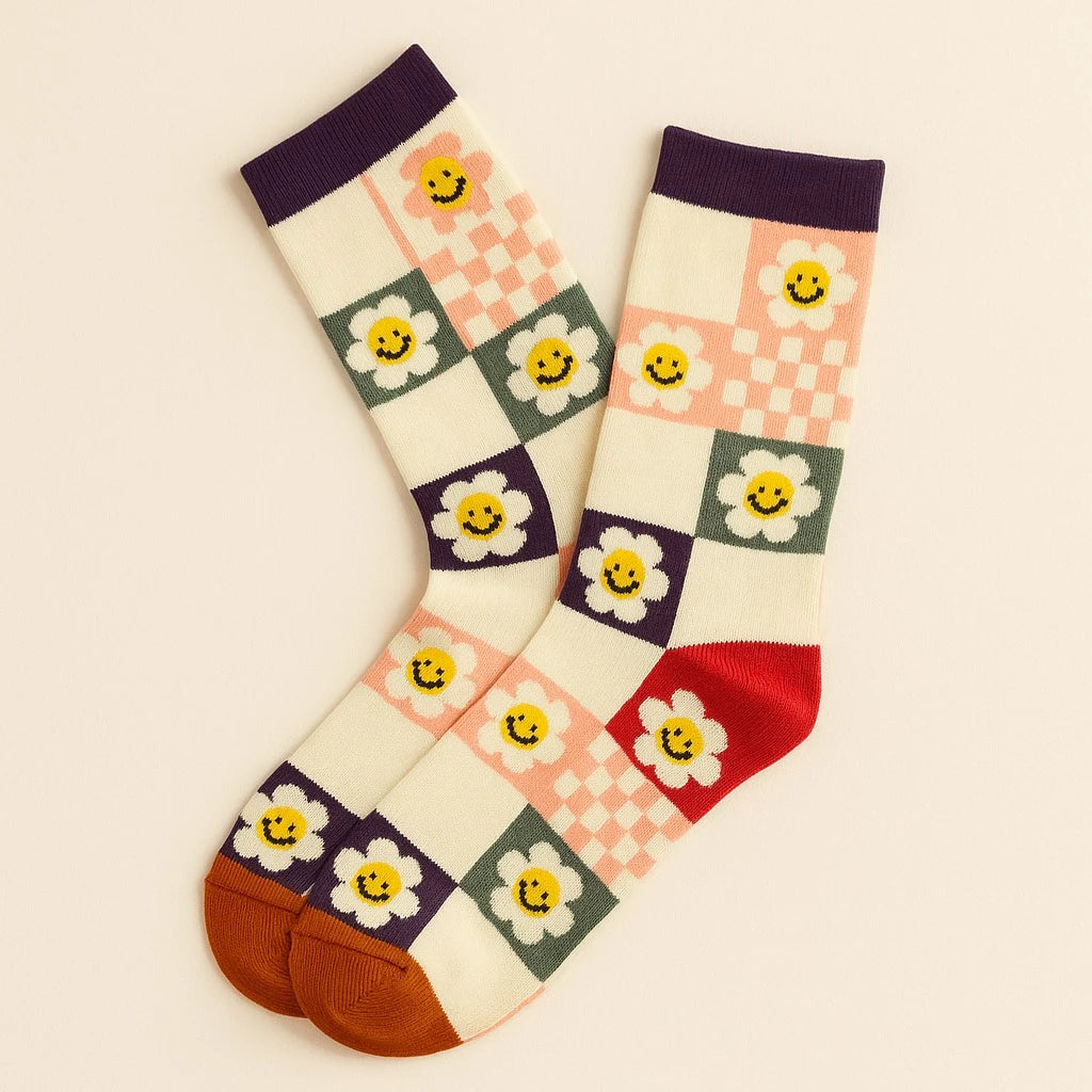 Don't Worry, Be Happy Pattern Crew Sock