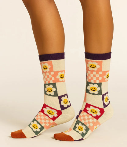 Don't Worry, Be Happy Pattern Crew Sock
