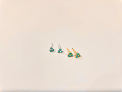 Tiny Triple Stone Triangle Turquoise Stud