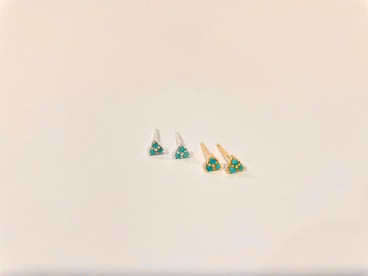 Tiny Triple Stone Triangle Turquoise Stud