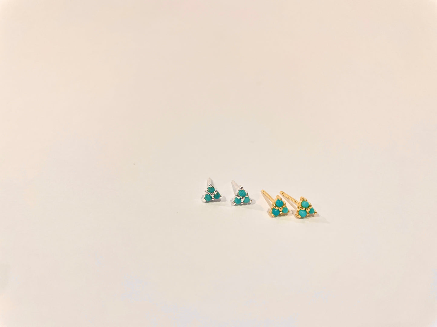 Tiny Triple Stone Triangle Turquoise Stud