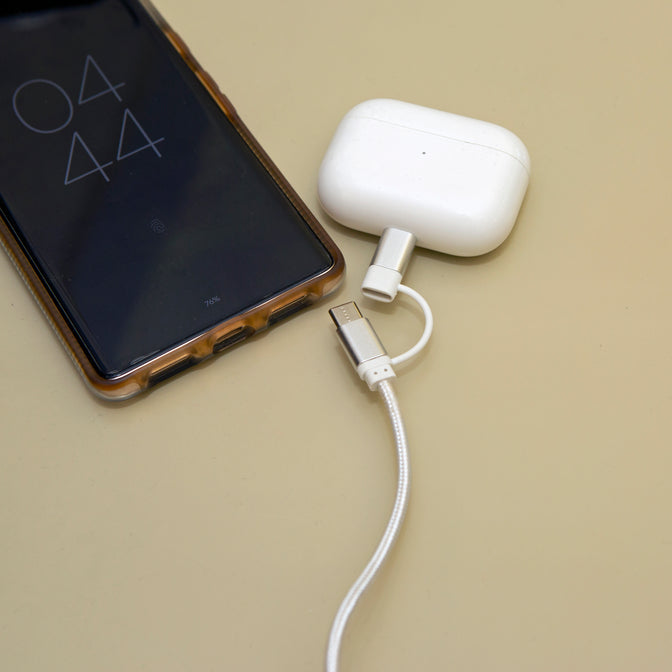 Silver 2-In-1 Braided Cable