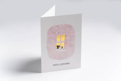 Snowy Window Cat And Dog Card