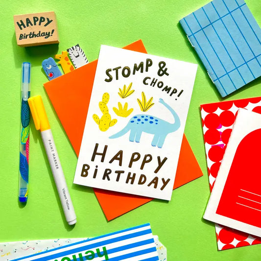 Stomp & Chomp Dinosaur Birthday Greeting Card