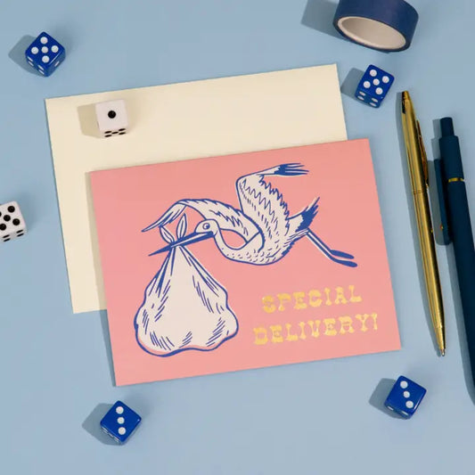 Special Delivery Stork Card Foil New Baby Card