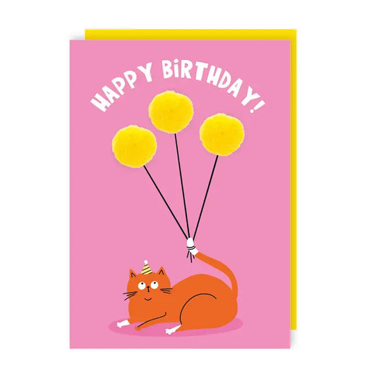 Pom Pom Cat Birthday Card