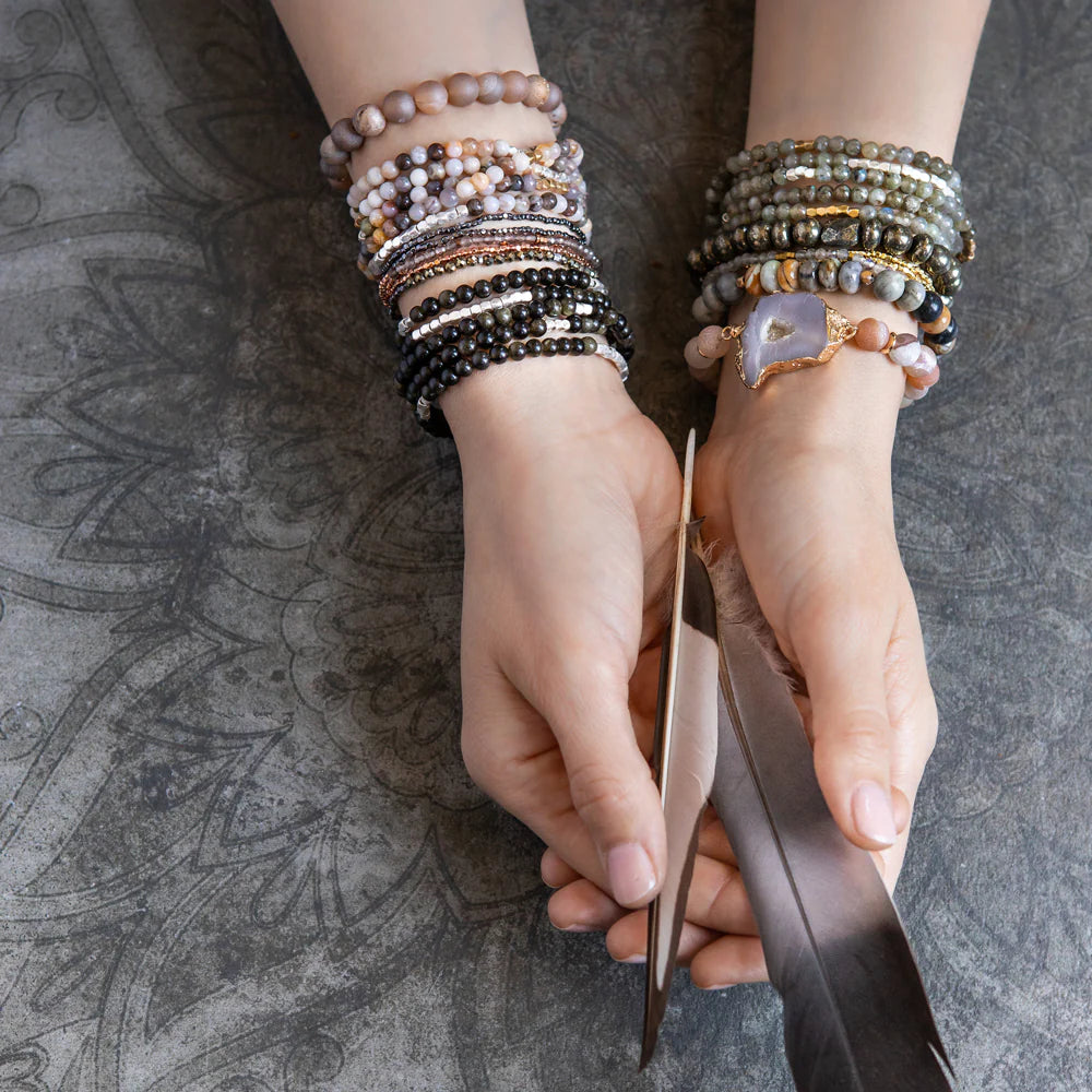 Stone Wrap Bracelet + Necklace Mexican Onyx Silver