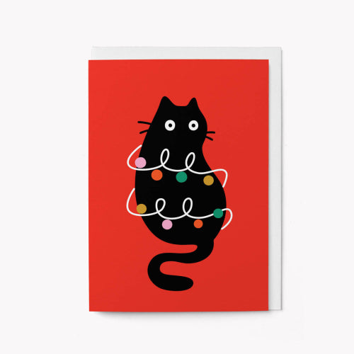 Christmas Lights Cat Card