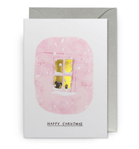 Snowy Window Cat And Dog Card