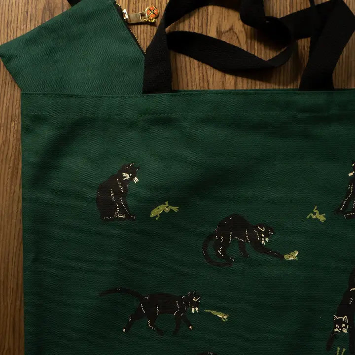 Frenemies Flat Tote | Dark Green Canvas Tote