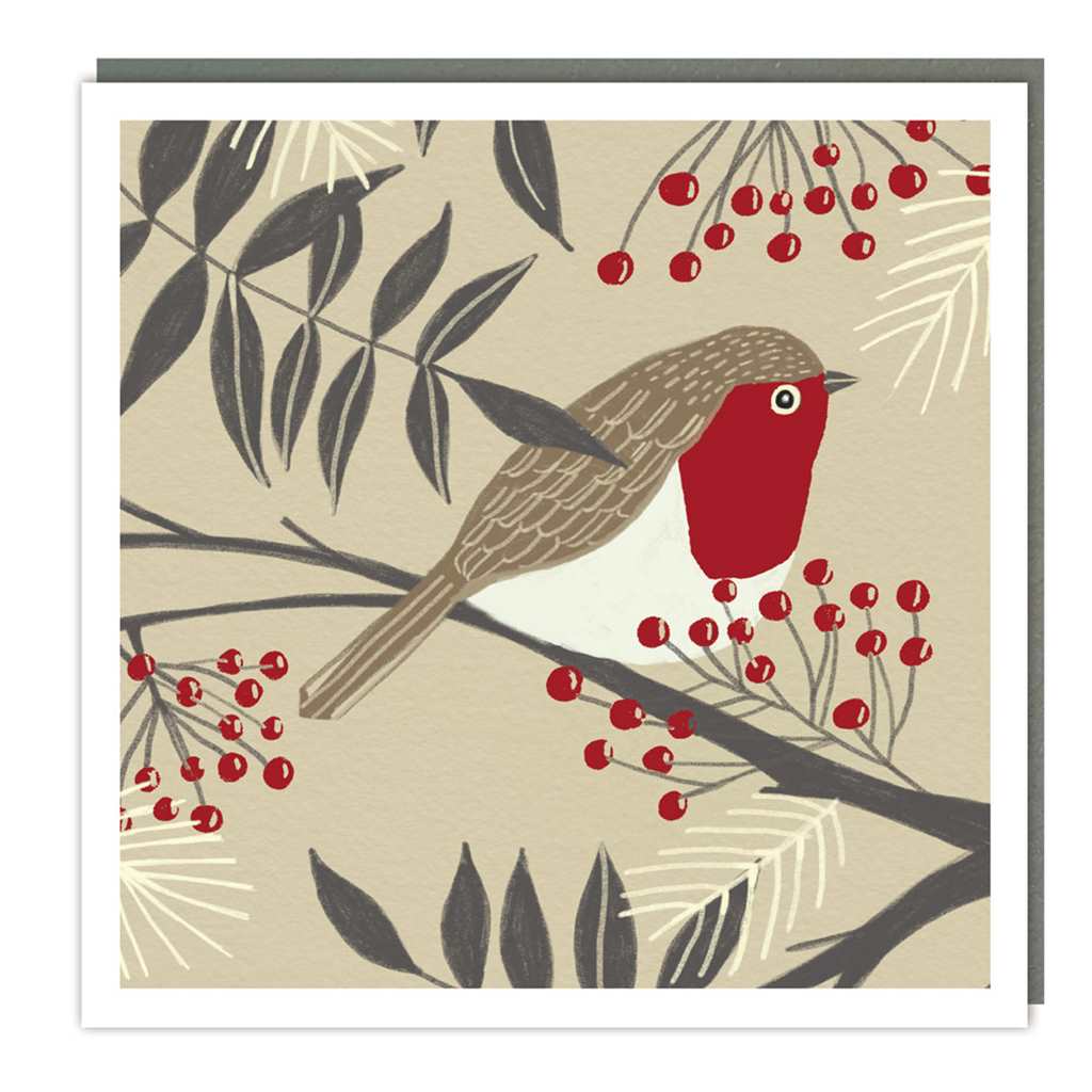 Red Robin and Berries Christmas Cards Cello Pack