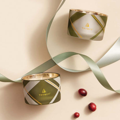 Frasier Fir Plaid Poured Candle Set – Frosted Green & Mercury Gold Holiday Candle Set by Thymes