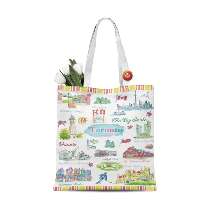Toronto Landmarks Illustrated Canvas Tote Bag