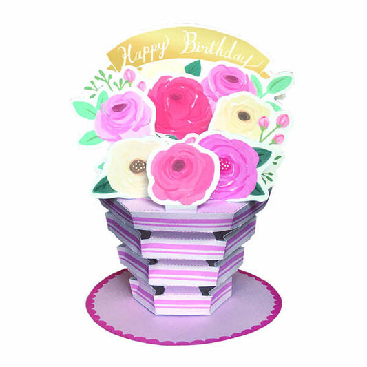 Pop-up 3D Happy Birthday Flower Pot Rose Card