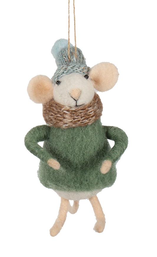 F4 - Felt Mouse in Blue Toque Christmas Ornament
