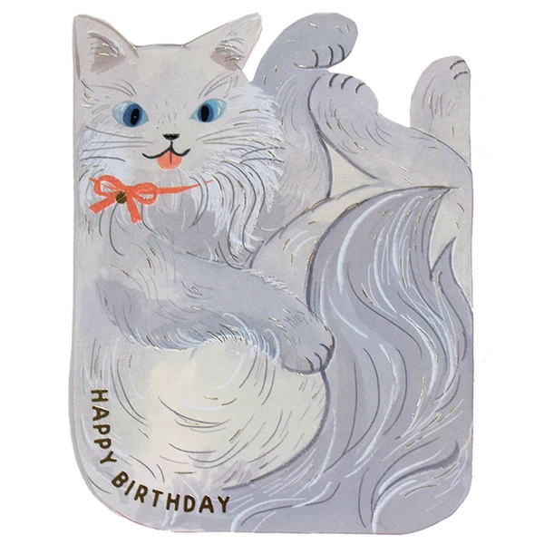 Birthday Gyukyu Neko Card Gray