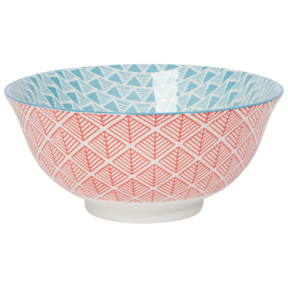 6" Red Blue Leaf Geo Stamped Bowl
