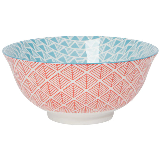 6" Red Blue Leaf Geo Stamped Bowl