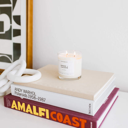 Glass Tumbler Soy Candle Smoke + Leather