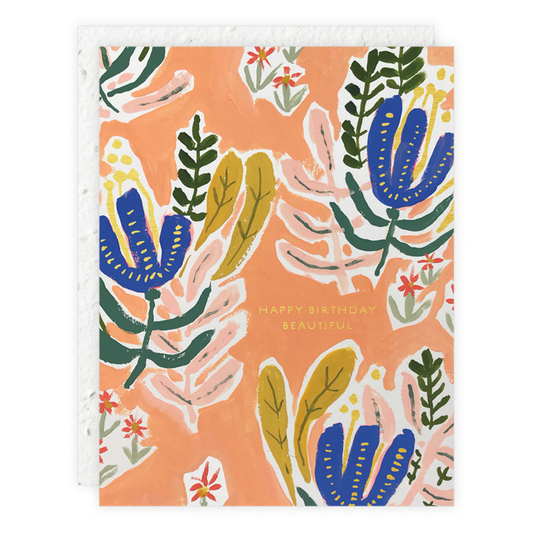 Coral And Blue Birthday Card