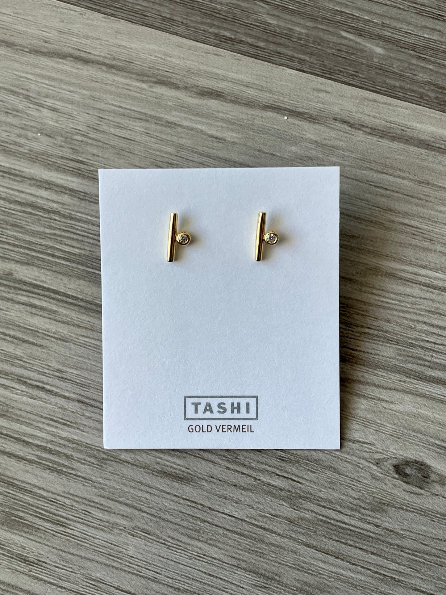 Tiny Bar With Size CZ Studs 14K Gold Vermeil