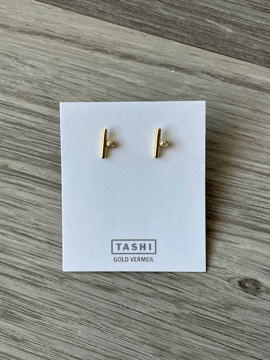 Tiny Bar With Size CZ Studs 14K Gold Vermeil