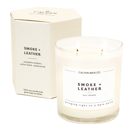 Glass Tumbler Soy Candle Smoke + Leather
